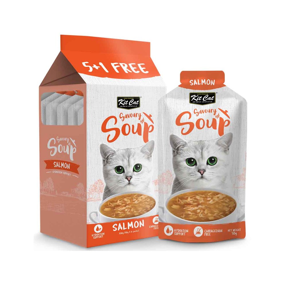 1 Kit Cat Savoury Soup Salmon Wet Pouch Cat Food (50g x 6) - Image 1