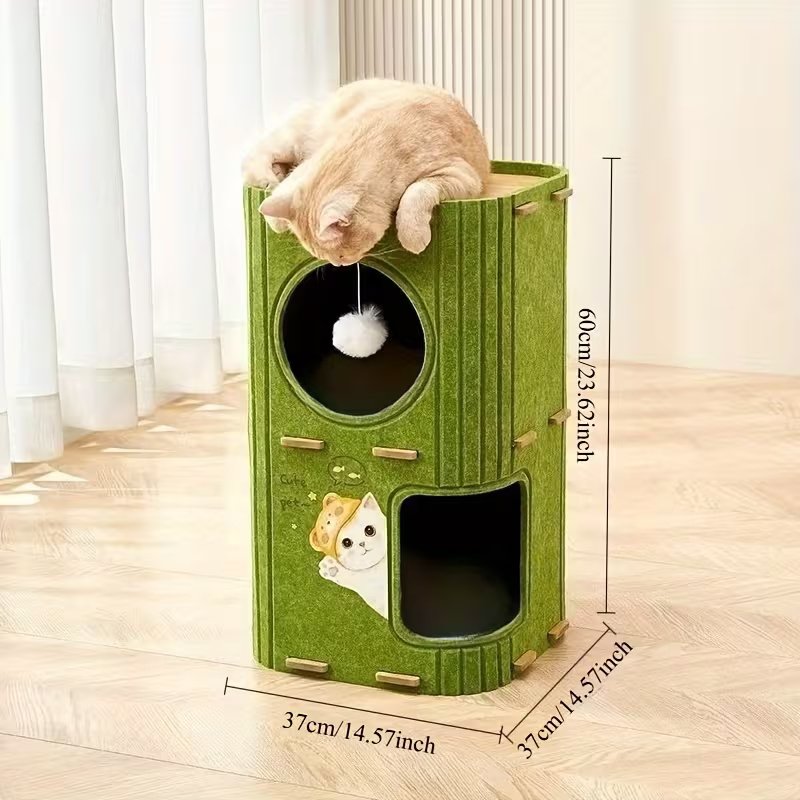 b95ccc585f2e45ebb803e7c188a4bf4c-goods Two-Level Cat Climbing Frame with a House Hole - Image 1