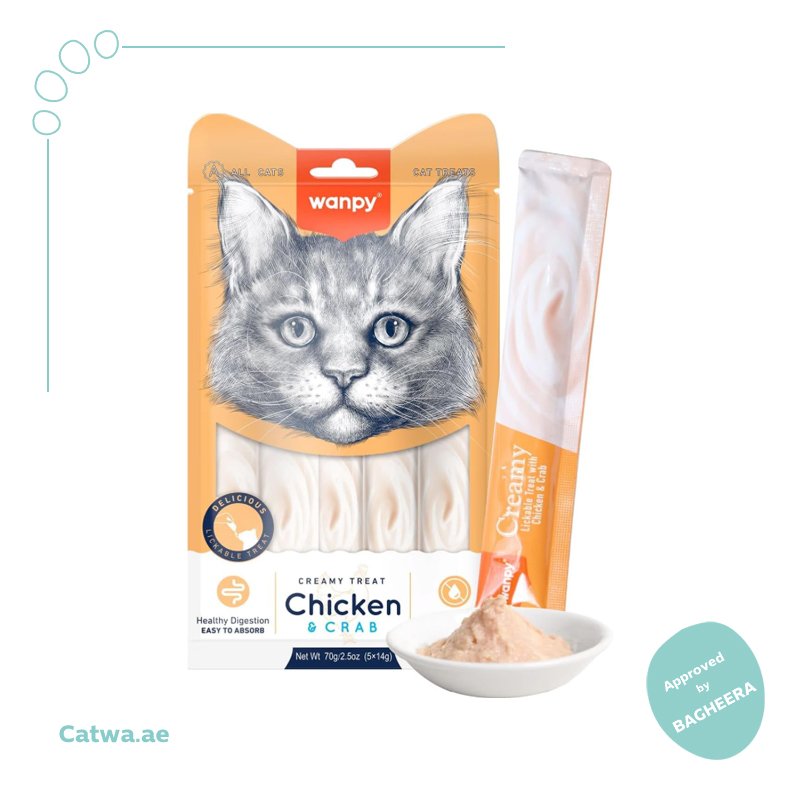 142 Wanpy Creamy Lickable Cat Treats – Chicken & Crab 5*14 G - Image 1